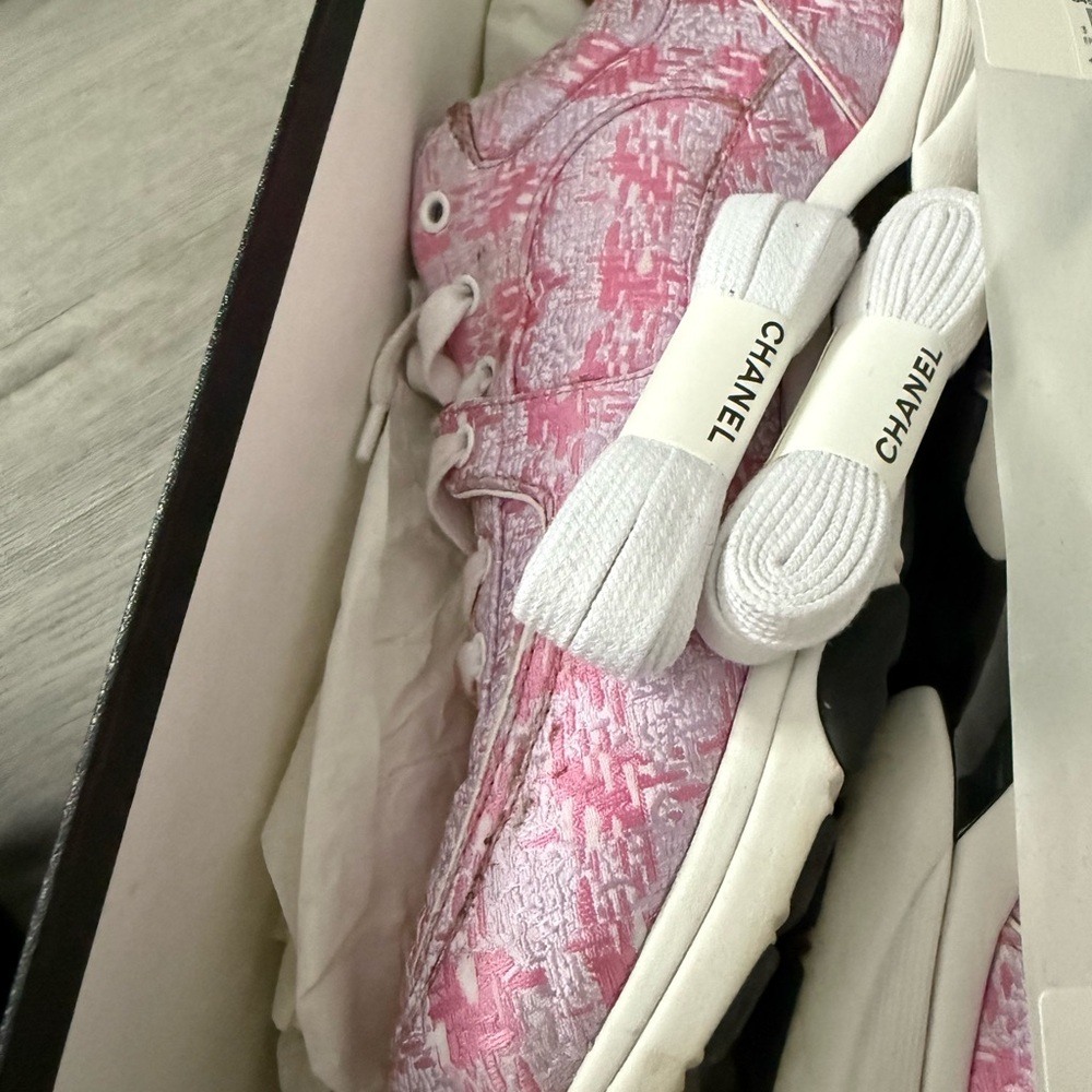 CHANEL Pink and White Sneakers